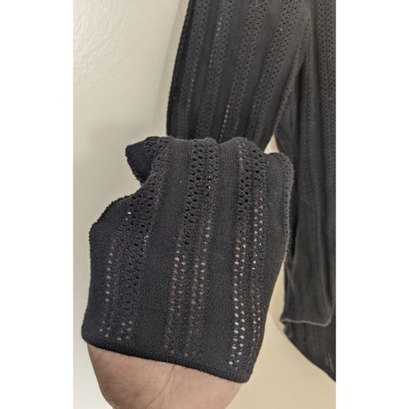 Sezane Lynn Bodysuit Black Open Knit Long Sleeve Ruffle Size Large - Picture 9 of 15
